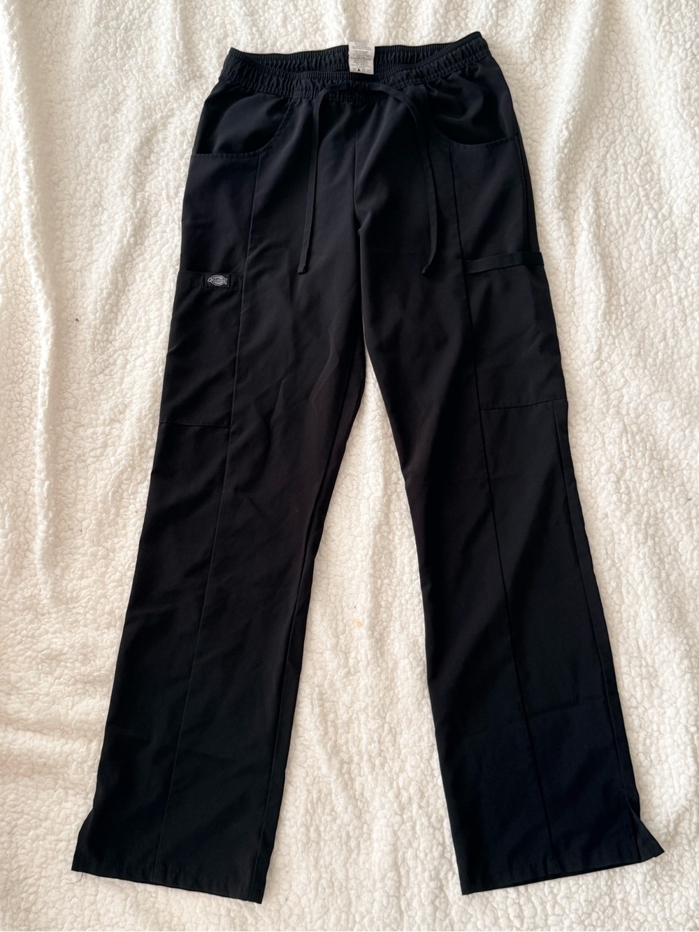 Dickies Black Medical Scrub Work Pants with Elastic Drawstring Waist- Straight